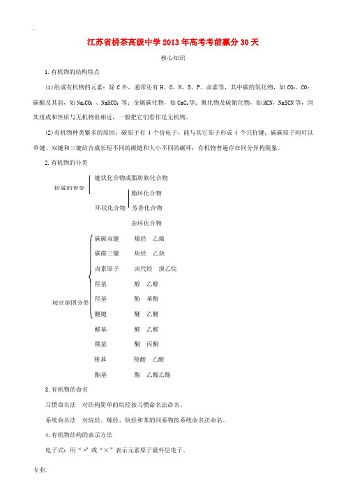 江苏省栟茶中学2013年高三化学考前赢分30天 第16天