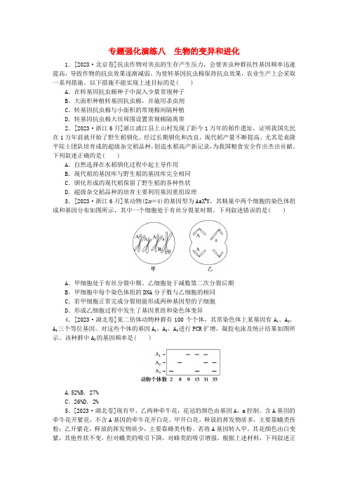 统考版2024届高考生物二轮专项分层特训卷第一部分专题强化演练八生物的变异和进化