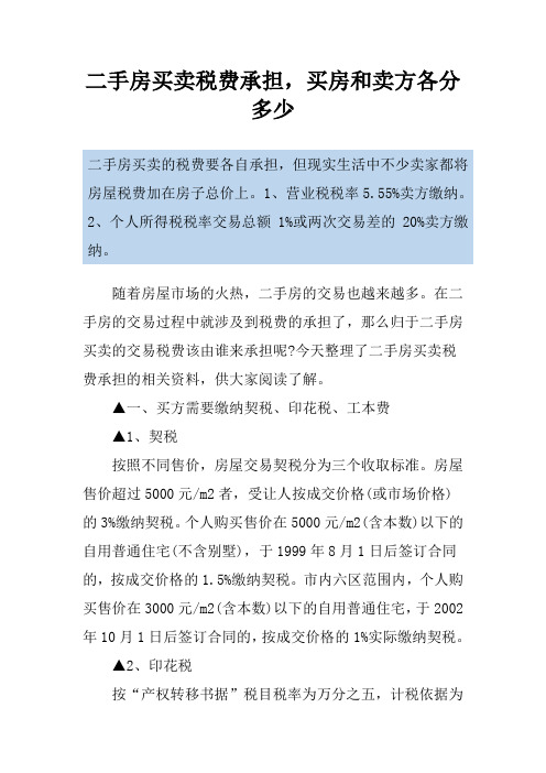 二手房买卖税费承担,买房和卖方各分多少