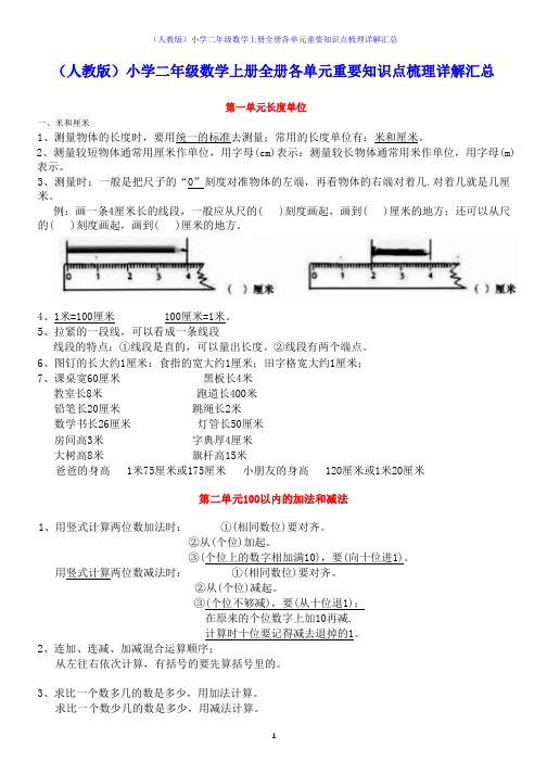 (人教版)小学二年级数学上册全册各单元重要知识点梳理详解汇总