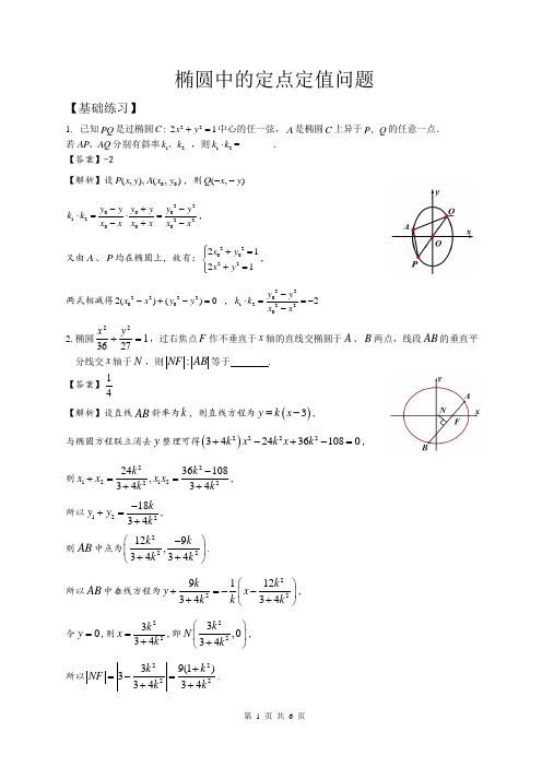 椭圆中的定点定值问题