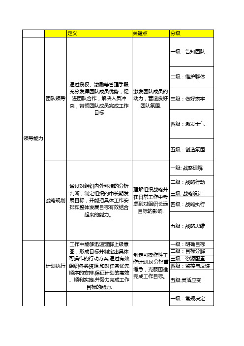 通用能力词条定义及分级