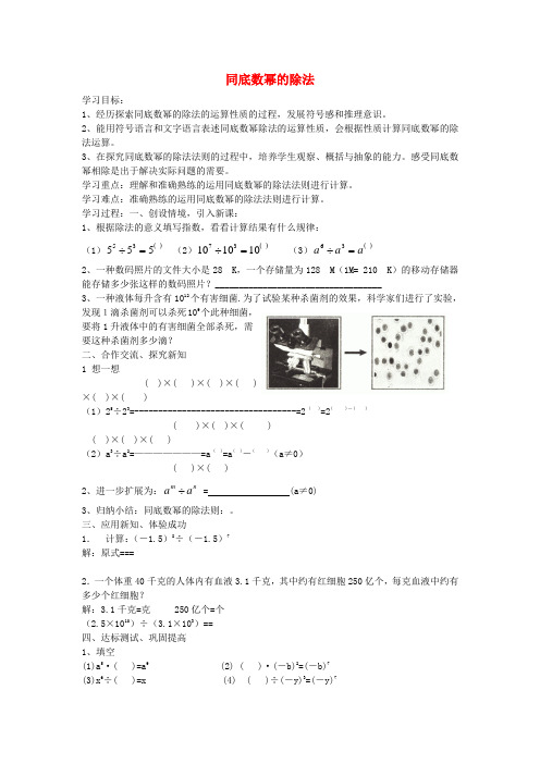 第二实验中学七年级数学下册11.5同底数幂的除法导学案(Word版)(新版)青岛版