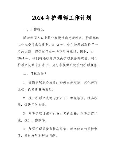 2024年护理部工作计划