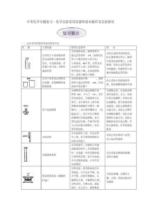 中考化学专题复习化学实验常用仪器和基本操作及实验探究