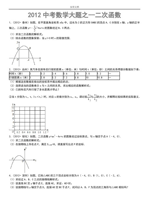 2012中学考试数学大题--二次函数(含问题详解)