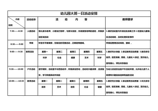 幼儿园-大班一日活动安排(冬季)