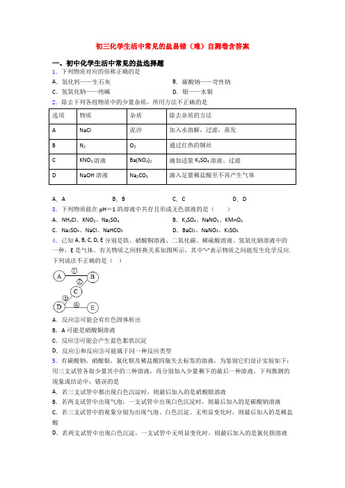 初三化学生活中常见的盐易错(难)自测卷含答案