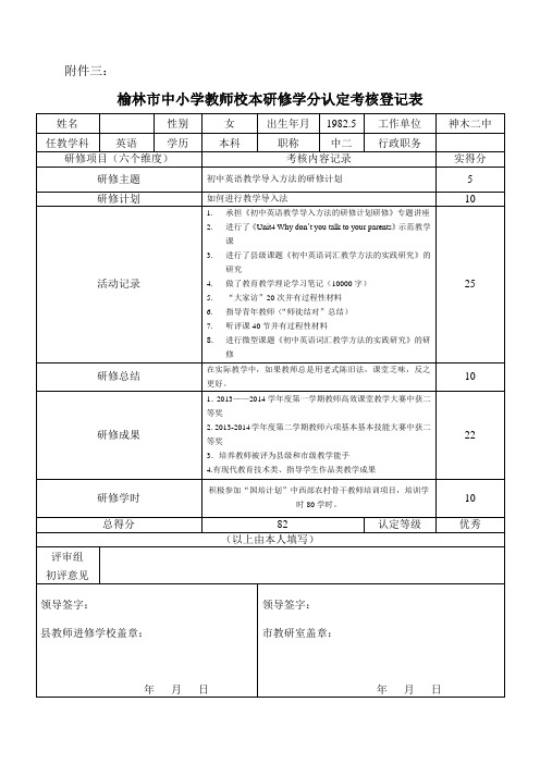 校本研修认定表