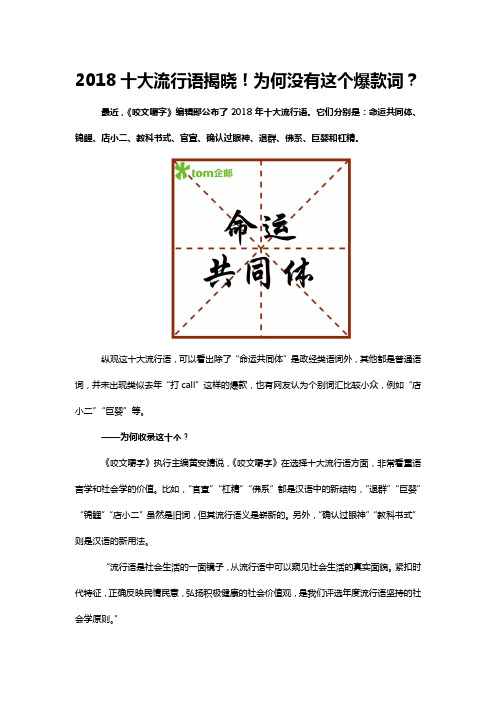 2018十大流行语揭晓!为何没有这个爆款词？