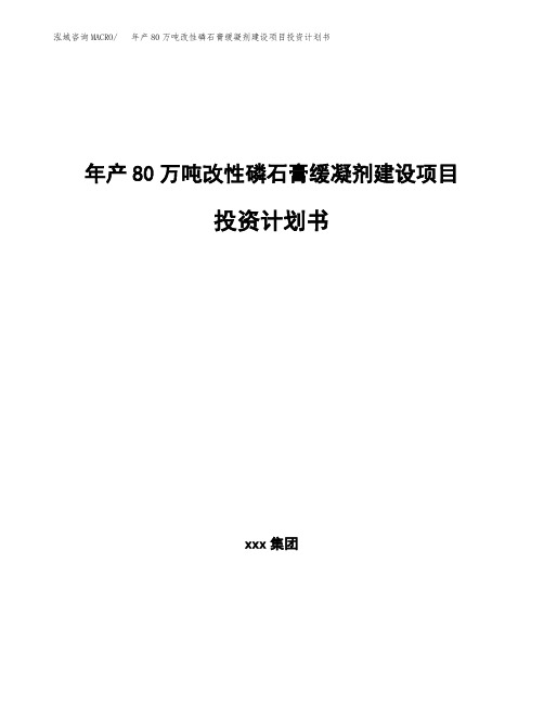 新建年产80万吨改性磷石膏缓凝剂建设项目投资计划书(立项)