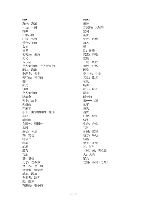 七年级下册英语单词中文翻译