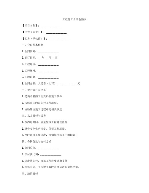 工程施工合同会签表