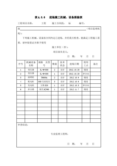 进场施工机械、设备械报审表