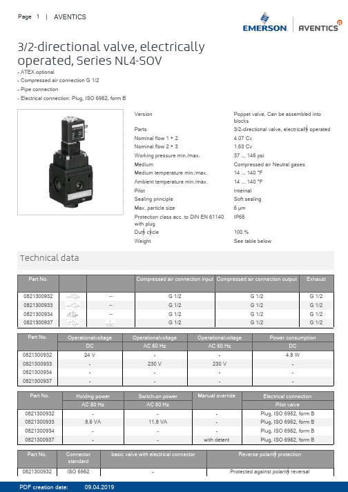 AVENTICS NL4-SOV系列电动3 2方向阀门ATEX可选商品说明书