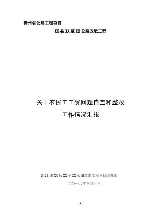 关于农民工工资问题自查和整改工作情况汇报