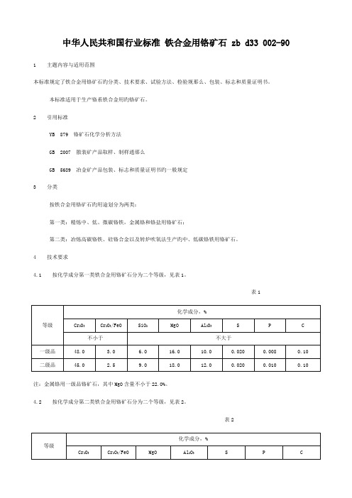 中华人民共和国行业标准 铁合金用铬矿石 zb d33 002-90.doc