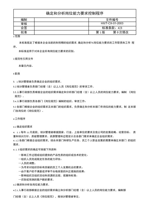 01确定和分析岗位能力要求控制程序