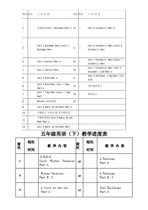 闽教小学英语教学进度表