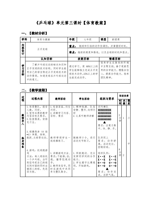 体育与健康人教七年级全一册 -7.6.3乒乓球正手发球【教案】