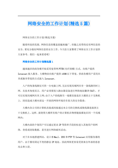 网络安全的工作计划(精选5篇)