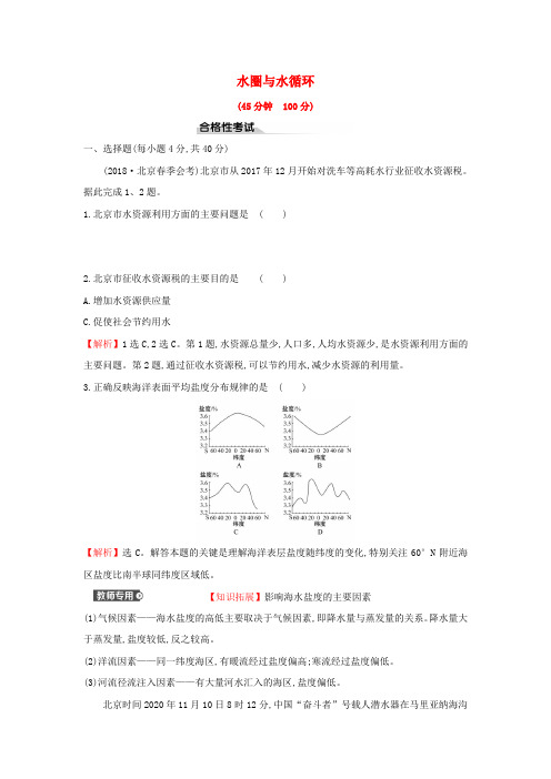 高中地理课时检测6水圈与水循环(含解析)鲁教版必修第一册