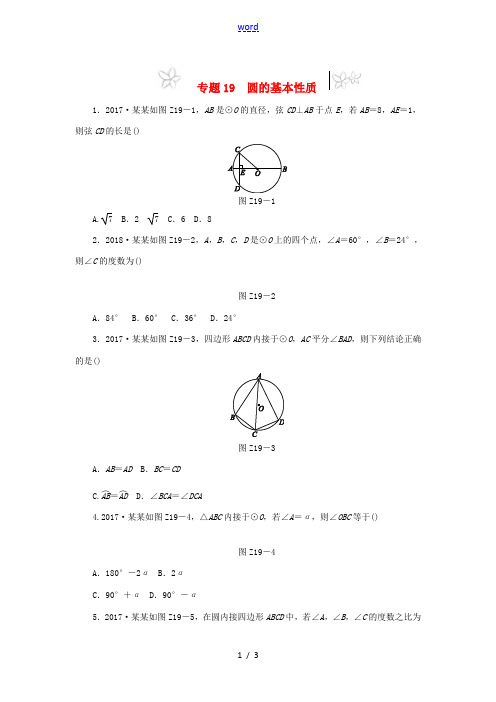 中考数学专题复习小训练 专题19 圆的基本性质-人教版初中九年级全册数学试题