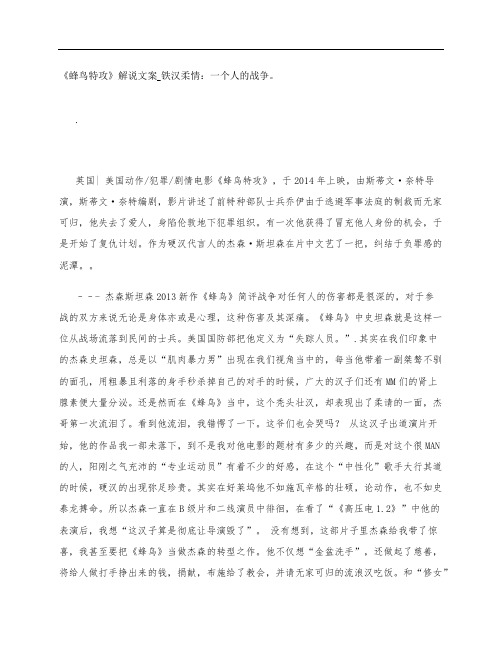《蜂鸟特攻》影评解说文案_铁汉柔情:一个人的战争。