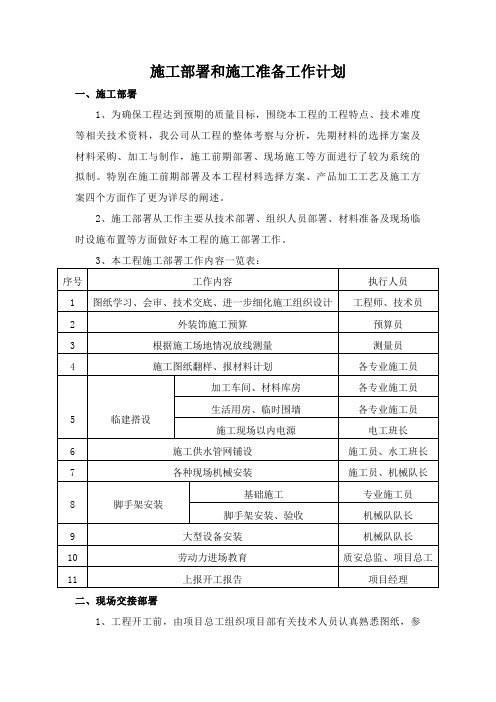 施工部署和施工准备工作计划