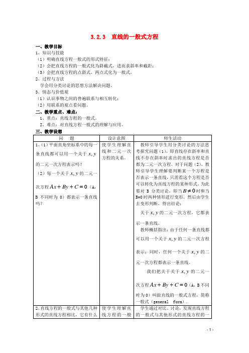 安徽工业大学附属中学高中数学 3.2.3直线的一般式方程