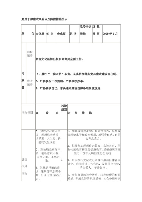 党员干部廉政风险点及防控措施公示