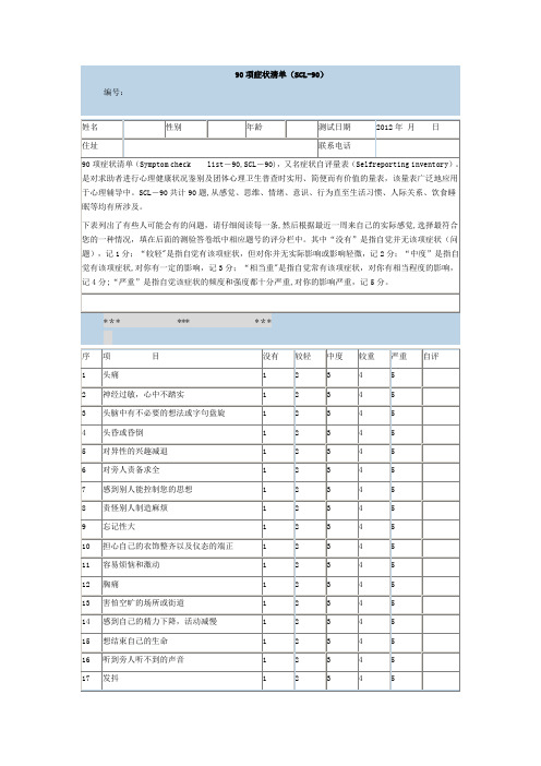 90项症状清单