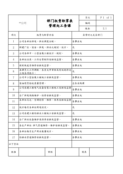 管理处工务课部门权责职掌表