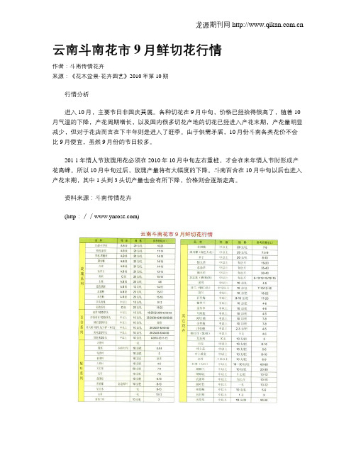 云南斗南花市9月鲜切花行情