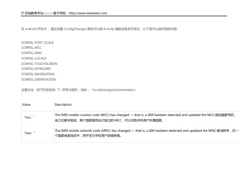 Android开发之ConfigChanges属性详解
