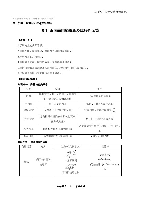 高三数学一轮复习知识点专题5-1平面向量的概念及其线性运算