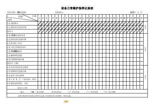 DEK印刷机日常维护保养记录表