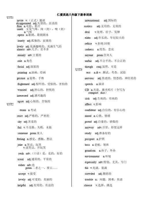 仁爱英语八年级下册(U5-U8)单词表标准版