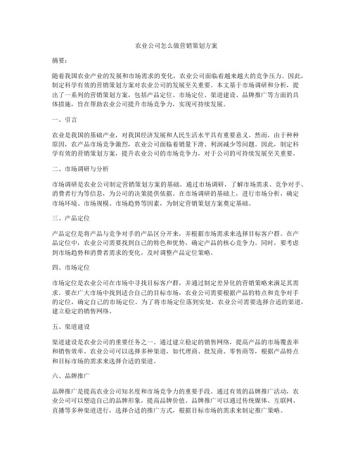 农业公司怎么做营销策划方案