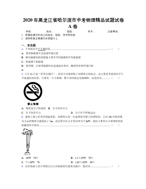 2020年黑龙江省哈尔滨市中考物理精品试题试卷A卷附解析