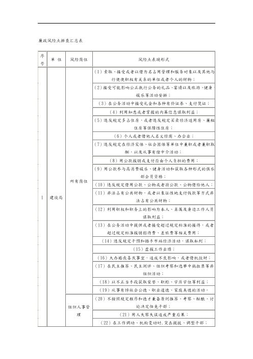 廉政风险点排查汇总表