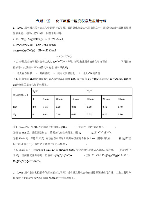 专题15 化工流程中溶度积常数应用(练习)-2019高考化学难点剖析(原卷版)