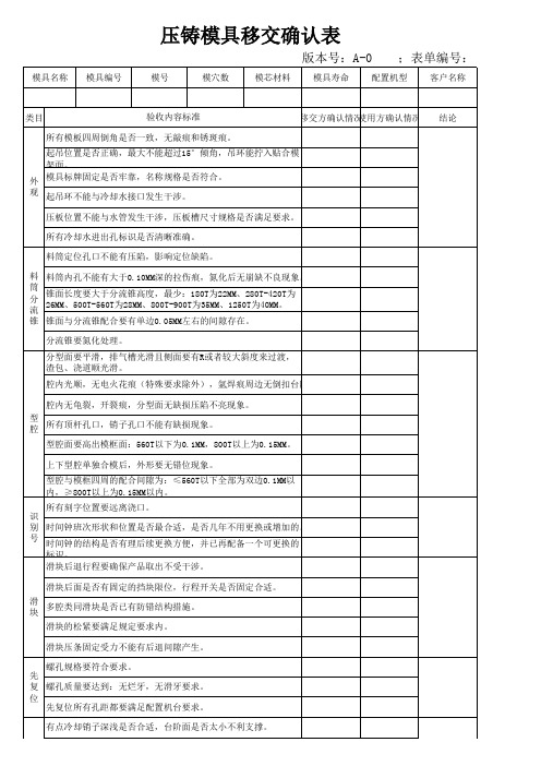 压铸模具移交确认表