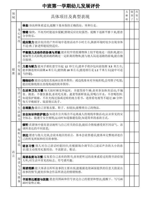 中班第一学期幼儿发展评价