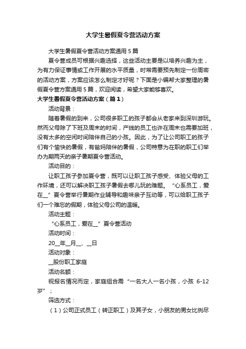 大学生暑假夏令营活动方案