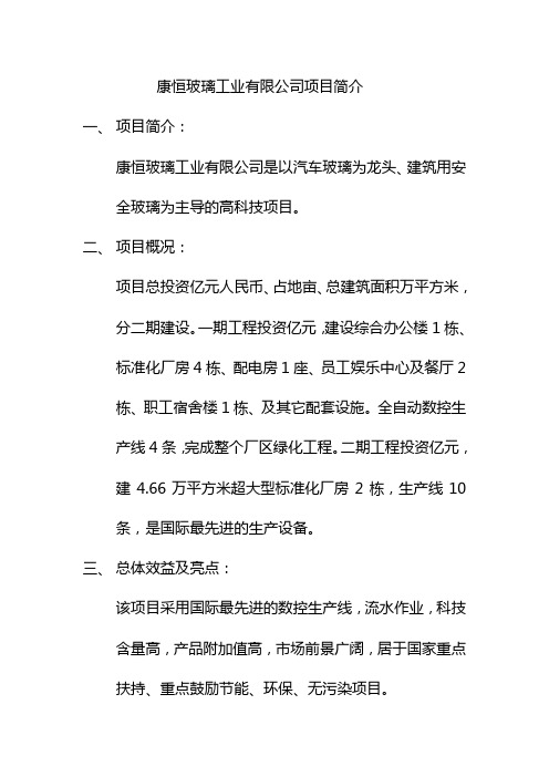 康恒玻璃工业有限公司项目简介