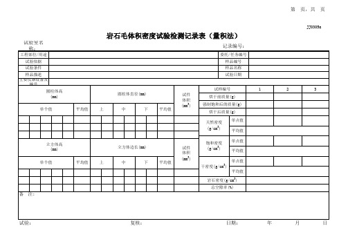 06岩石毛体积密度试验记录表(量积法)