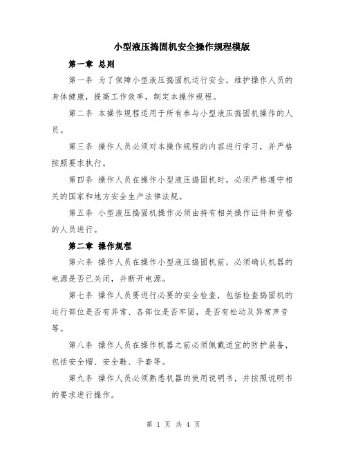 小型液压捣固机安全操作规程模版