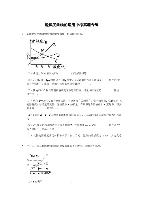 人教版九年级化学溶解度曲线的运用 解答题专练(解析版)