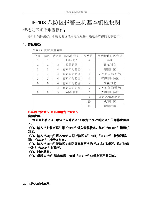 IF-408 八防区报警主机基本编程说明